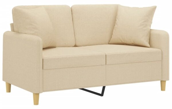 Sofa 2-osobowa z poduszkami, kremowa, 120 cm, tkanina