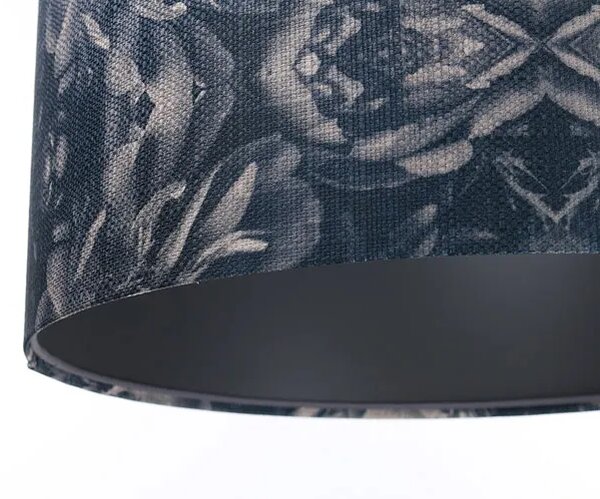 Granatowa lampa wisząca z abażurem w kwiaty - 3X S394 T0-K76