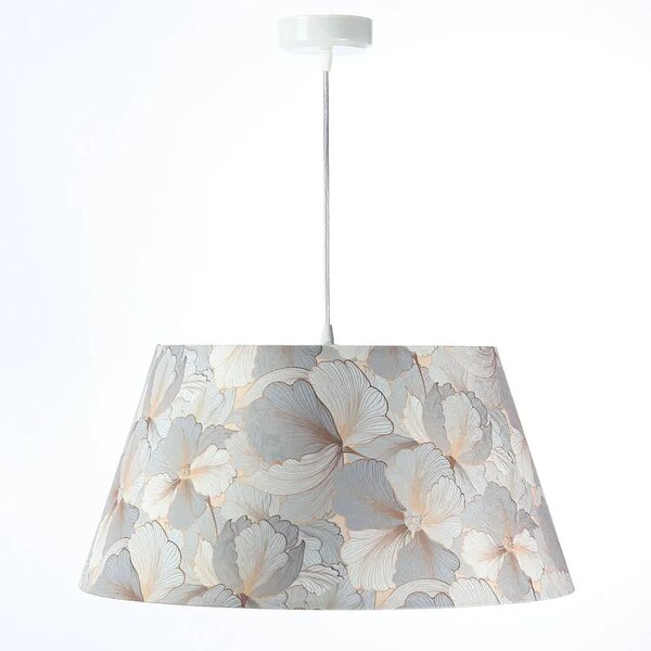 Srebrna lampa wisząca welurowa w kwiaty - 26X 60cm S411 A0-D12