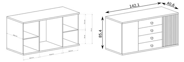 Szeroka komoda industrialna z lamelami F9-N27