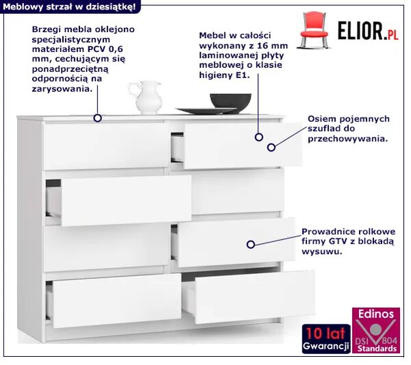 Biała komoda z szufladami do salonu H6-R10