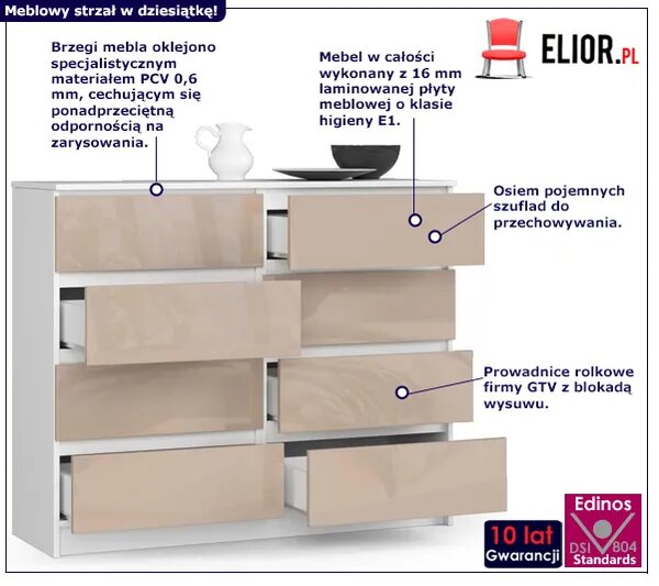 Komoda do salonu biała + cappuccino połysk M3-G16