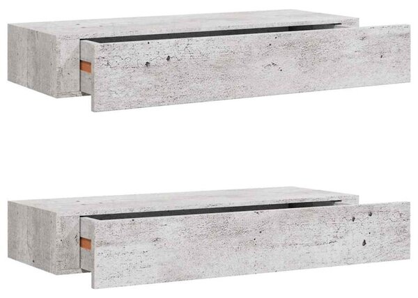 Półki ścienne z szufladą, 2 szt., szare, 60 x 23,5 x 10 cm, mdf