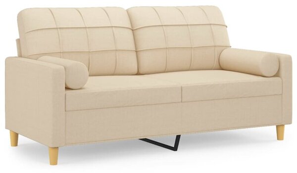 Sofa 2-osobowa z poduszkami, kremowa, 140 cm, tkanina
