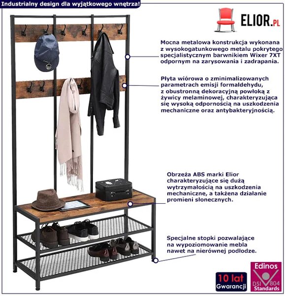 Loftowy Wieszak Z Siedziskiem I 2 Półkami N6-C01