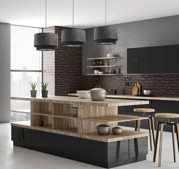 Szara lampa wisząca z zamszowym abażurem - 5X S429 M2-W86