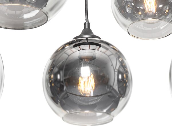 Lampa wisząca art deco czarna z przydymionym szkłem 8-świateł - Sandra Oswietlenie wewnetrzne