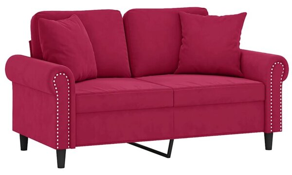 Sofa 2-osobowa z poduszkami, winna czerwieÅ, 120 cm, aksamit