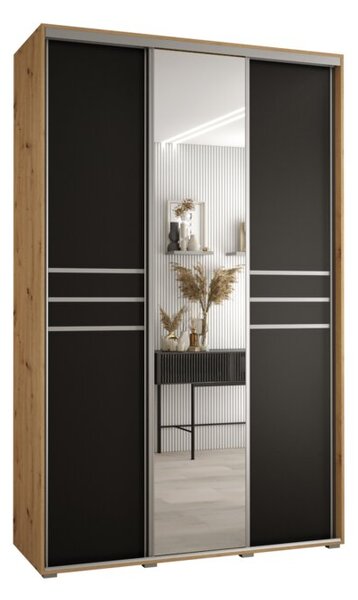 Szafa przesuwna wysoka Davos 11 150, gł. 60 cm artisan + czarny + srebrny