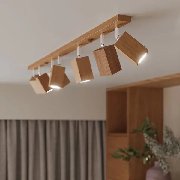 Drewniany plafon z 6 reflektorami - 4X S483 K7-M25