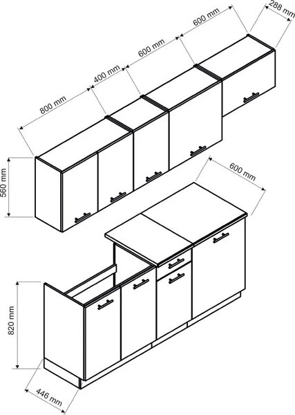 Komplet 7 szafek kuchennych 240 cm dąb artisan S6-F87