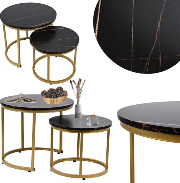 Stolik kawowy zestaw 2 szt.. glamour do salonu pokoju SK110MCZ marmur czarny || zestaw 2 stolików kawowych glamour do salonu SK110MCZ marmur czarny fi53/43