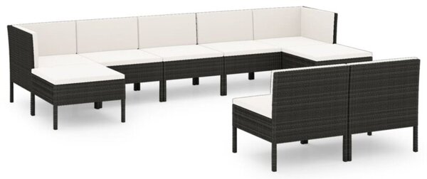 Zestaw Mebli Ogrodowych Komplet Wypoczynkowy Z Poduszkami 9-Częściowy Czarny Rattan Na Taras Balkon Ogród
