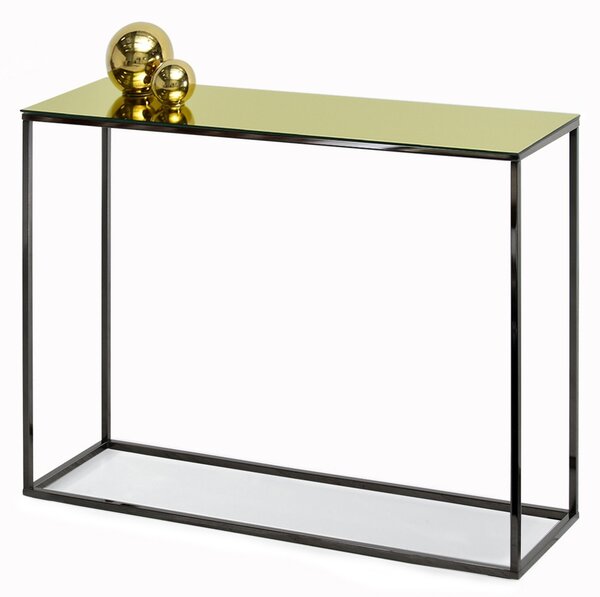 Designerska konsola do przedpokoju bali złote lustro na czarnym stelażu
