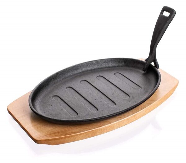 Banquet Patelnia żeliwna na desce drewnianej GRADA – 27 × 17,5 cm