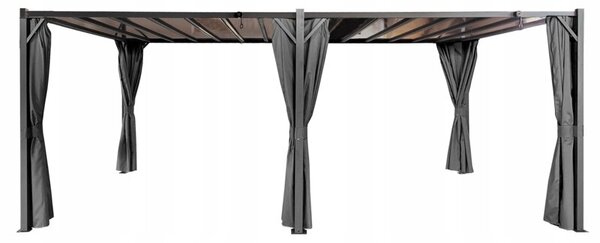 Pergola bioklimatyczna 3x6 m z zasłonami i składanym dachem, 18 m²