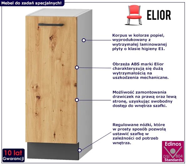 Dolna szafka kuchenna z jednym frontem dąb artisan K8-B92