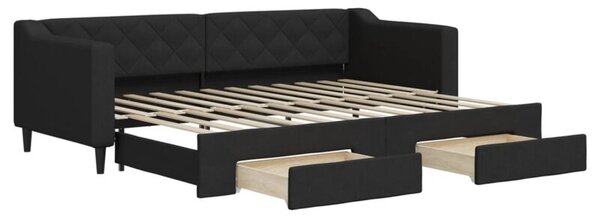 Sofa rozsuwana z szufladami, czarna, 80x200 cm, tkanina