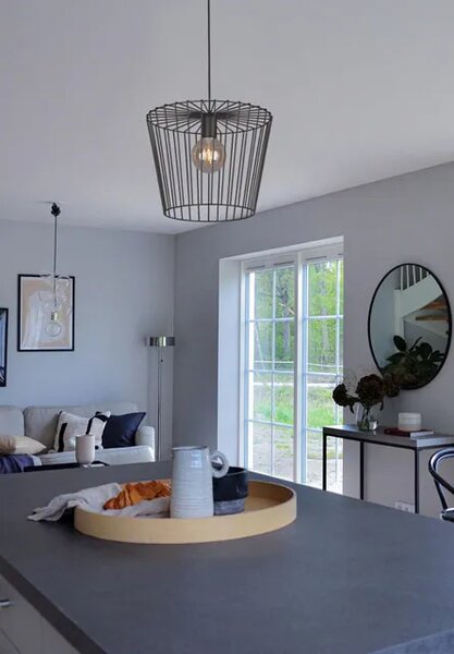 Czarna industrialna lampa wisząca druciana - 7X S565 F8-M09