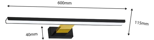 Kinkiet nad lustro czarny + złoty - 13,8W 60x11,5x4 cm R5-K35
