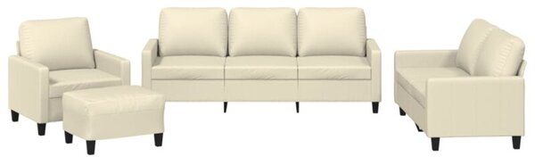 Sofa 4-osobowa z poduszkami, kremowa, sztuczna skÃ³ra