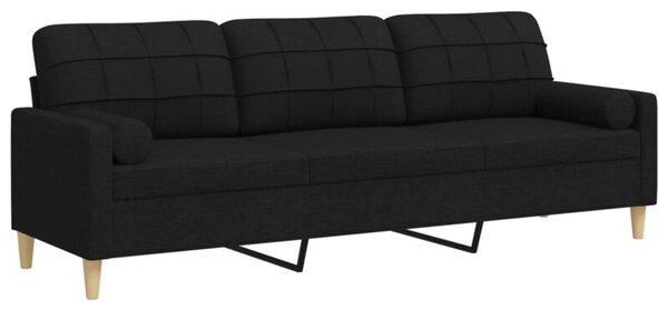 Sofa 3-osobowa z poduszkami, czarna, 210 cm, obita tkaninÄ
