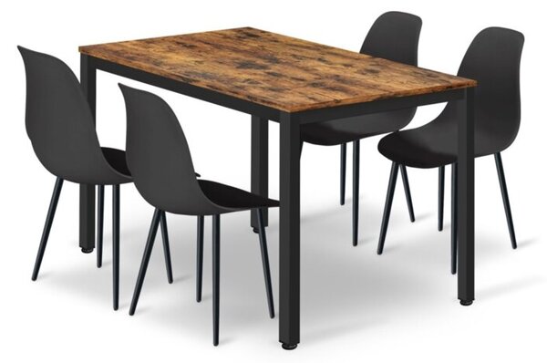 Zestaw Stół TESSA 120cm x 60cm - rustykalny / czarne nogi + 4 krzesła WAT czarne / nogi czarne