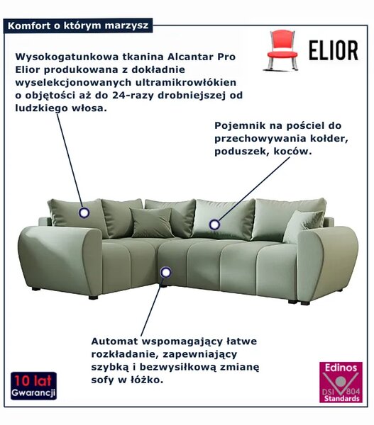Zielony rozkładany narożnik L z funkcją spania T7-S43