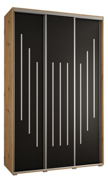 Szafa przesuwna wysoka Davos 8 150, gł. 60 cm artisan + czarny + srebrny
