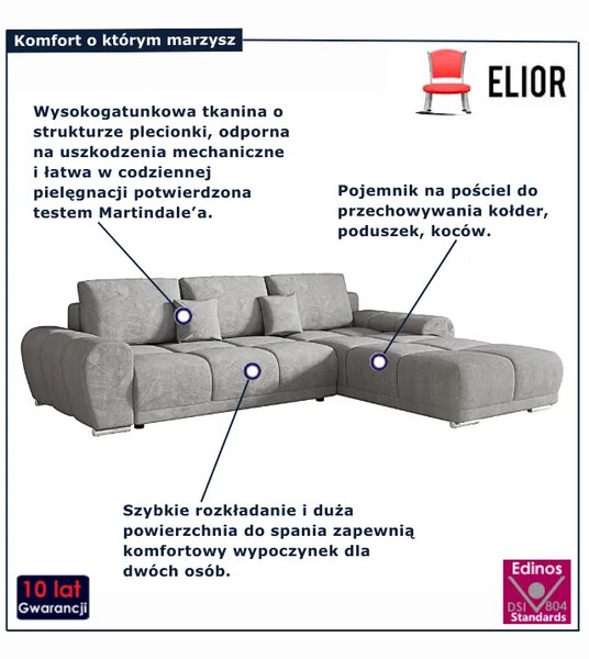 Jasnoszary narożnik z pojemnikiem na pościel E9-B31