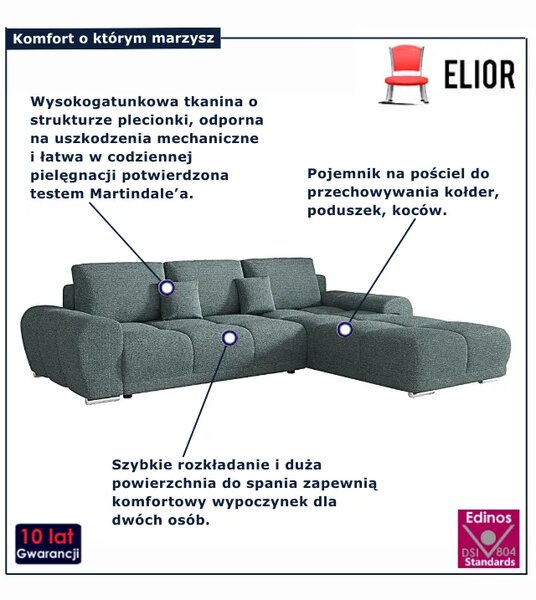 Narożnik z funkcją spania w kolorze morskim D4-W93