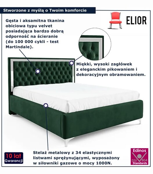 Ciemnozielone pikowane łóżko w stylu glamour H2-R59