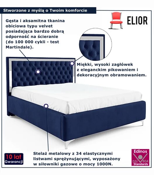 Granatowe pikowane łóżko w stylu glamour L7-R16