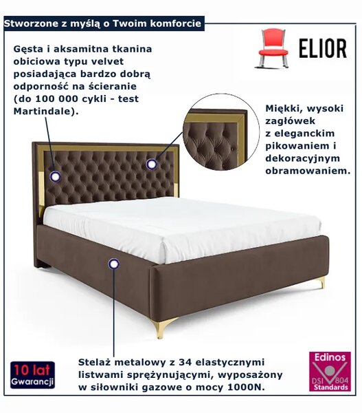 Brązowe łóżko pikowane w stylu glamour Z9-T94