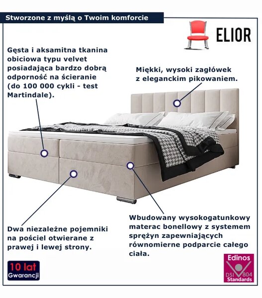 Beżowe łóżko kontynentalne z pojemnikiem 5 rozmiarów W2-C37
