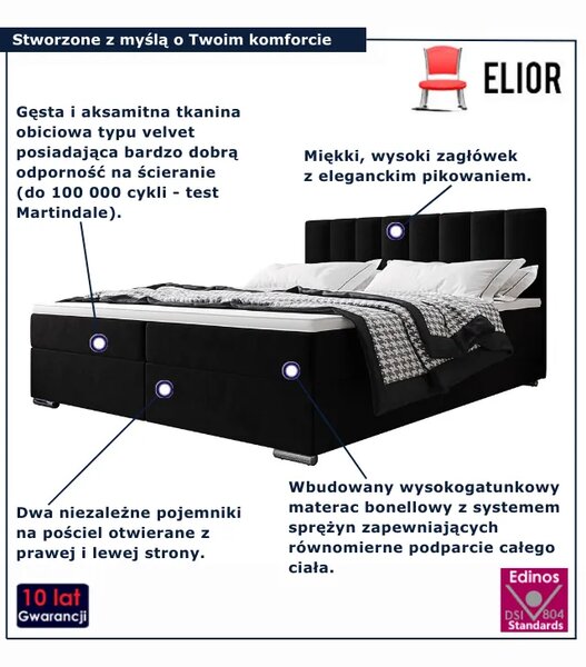 Czarne łóżko tapicerowane welurem 5 rozmiarów N9-C11