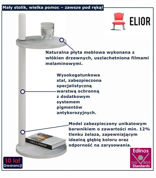 Stolik minimalistyczny pomocniczy beton + biały N2-T86