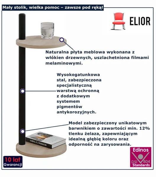 Stolik pomocniczy dąb sonoma + czarny M6-S62