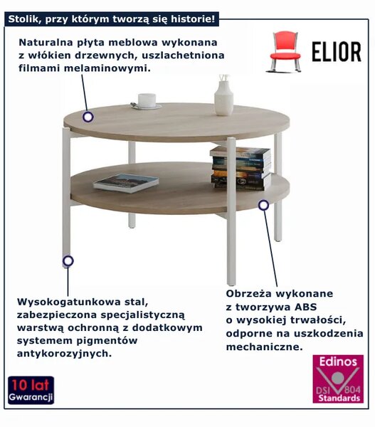 Okrągły stolik kawowy z podwójnym blatem dąb sonoma P2-S35