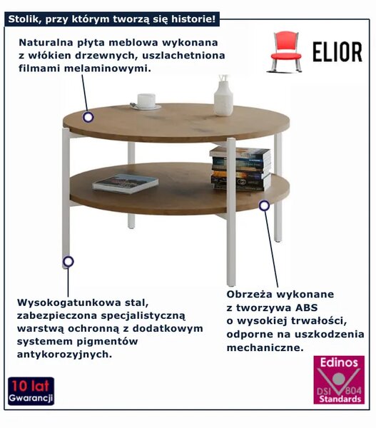 Stolik kawowy na metalowych nogach dąb lancelot A4-K65