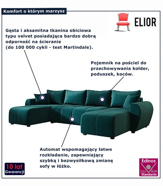 Narożnik U z funkcją spania w kolorze morskim N8-T06