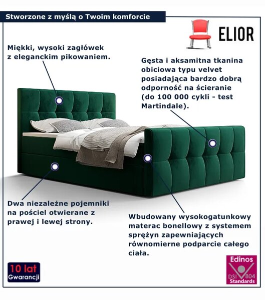 Zielone welurowe łóżko z pojemnikiem 6 rozmiarów N0-S47