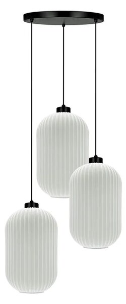 Lampa wisząca z trzema ryflowanymi białymi kloszami W0-L24