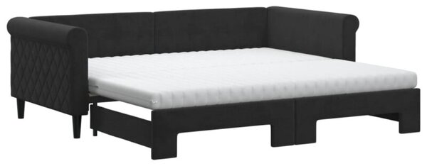 Sofa rozsuwana z materacami, czarna, 90x190 cm, aksamit