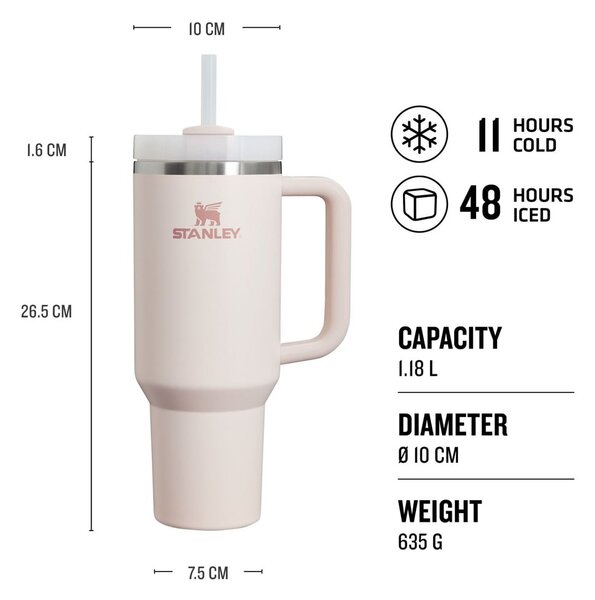 Jasnoróżowy termos ze słomką ze stali nierdzewnej 1,18 l Quencher H2.0 FlowState Tumbler Rose Quartz – Stanley