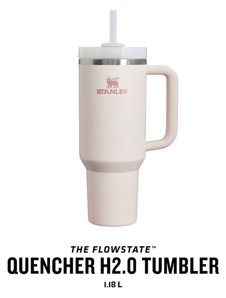 Jasnoróżowy termos ze słomką ze stali nierdzewnej 1,18 l Quencher H2.0 FlowState Tumbler Rose Quartz – Stanley