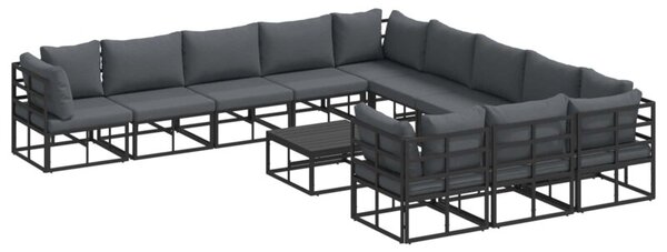 Zestaw sofy ogrodowej z poduszkami w nowoczesnym designie, czarny, aluminiowy