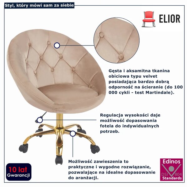 Beżowy fotel biurkowy welurowy R0-C97