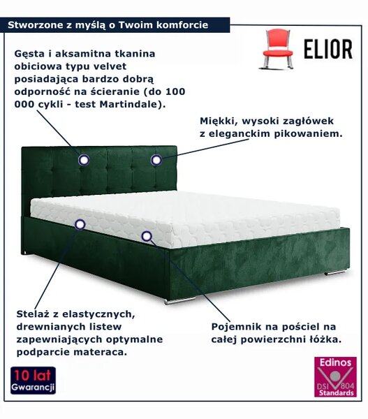 Zielone welurowe łóżko tapicerowane z pojemnikiem 5 rozmiarów Z8-H42