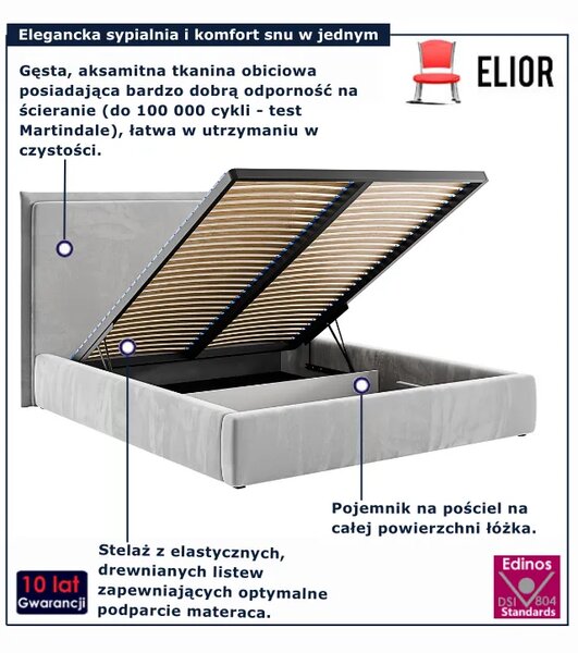 Tapicerowane łóżko z pojemnikiem i stelażem 140x200 - 32 kolory S4-D79